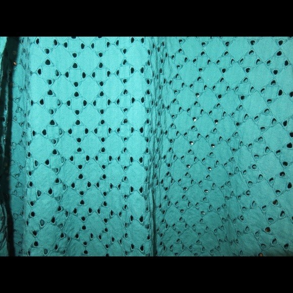 Loft Green Tank Top Jade Eyelet Lace Sleeveless Mesh Keyhole Womens XS - Picture 2 of 6